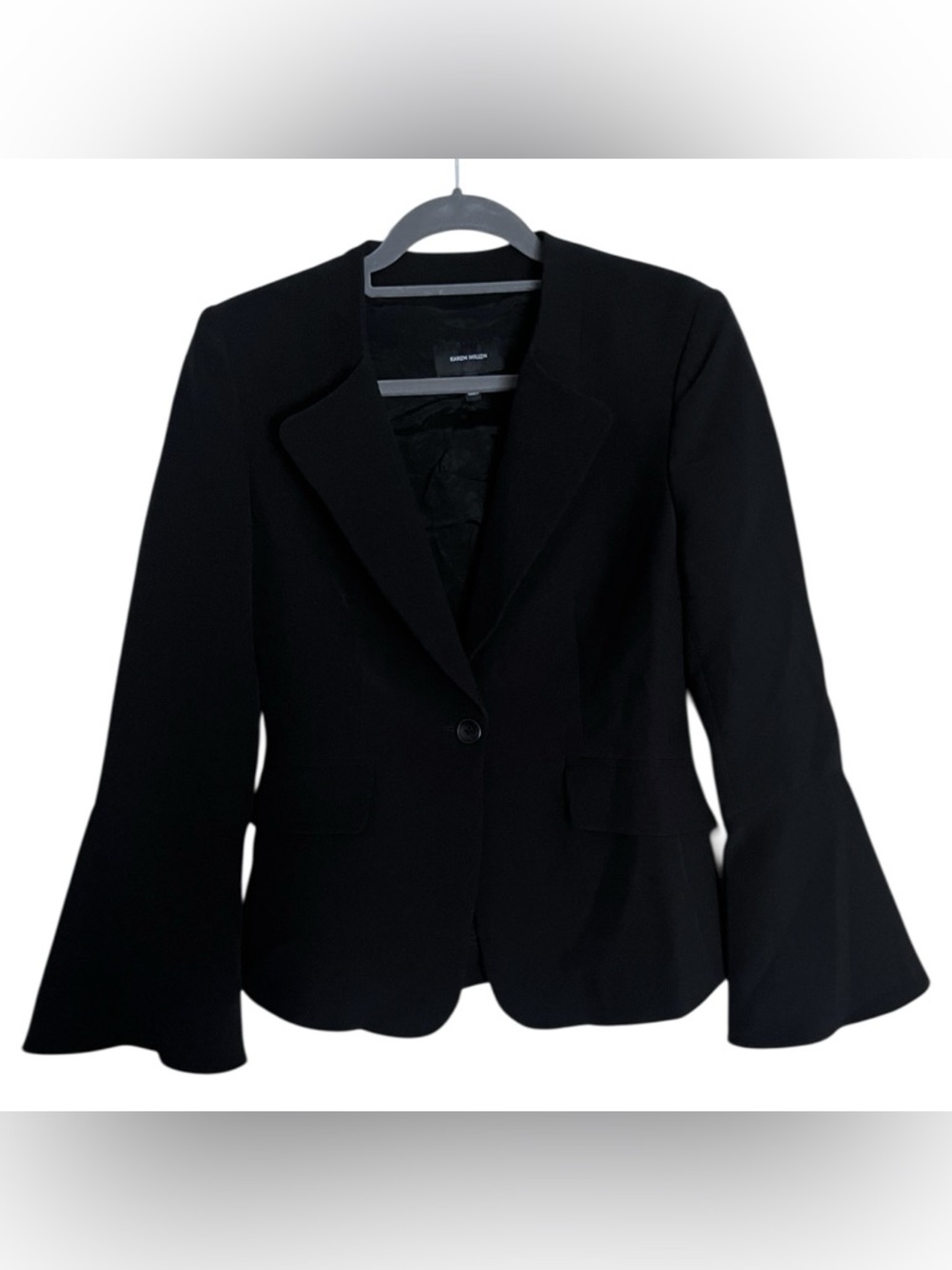 Karen Millen Single Button Flare Bell Sleeve Blazer Jacket size 10 Black